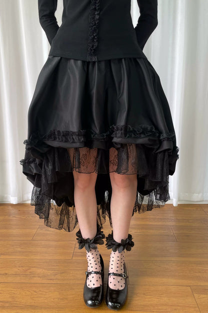 Gothic Lace Patchwork Asymmetrical Trailing Skirt
