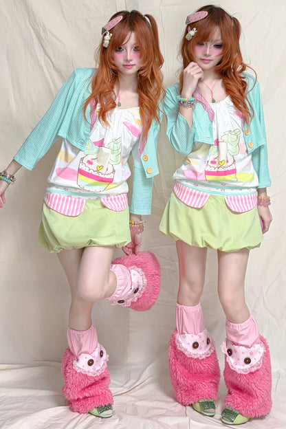 Striped Patchwork Bud-Shaped Low-Waist Skirt