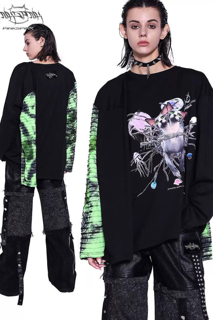 Cat Print Long-Sleeve T-Shirt