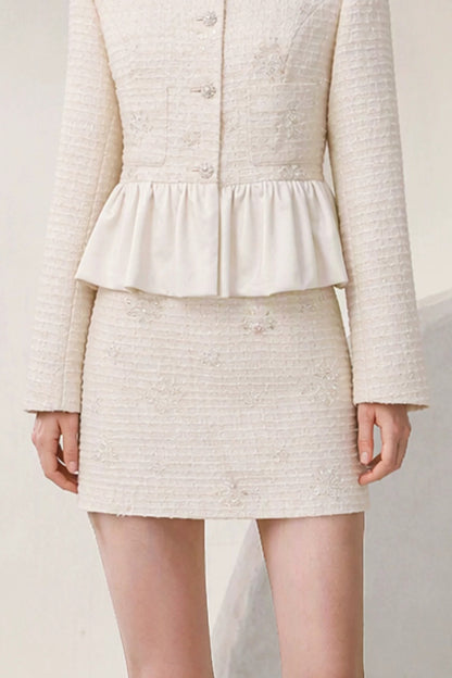 Elegant Round-Neck Jacket and Skirt Set