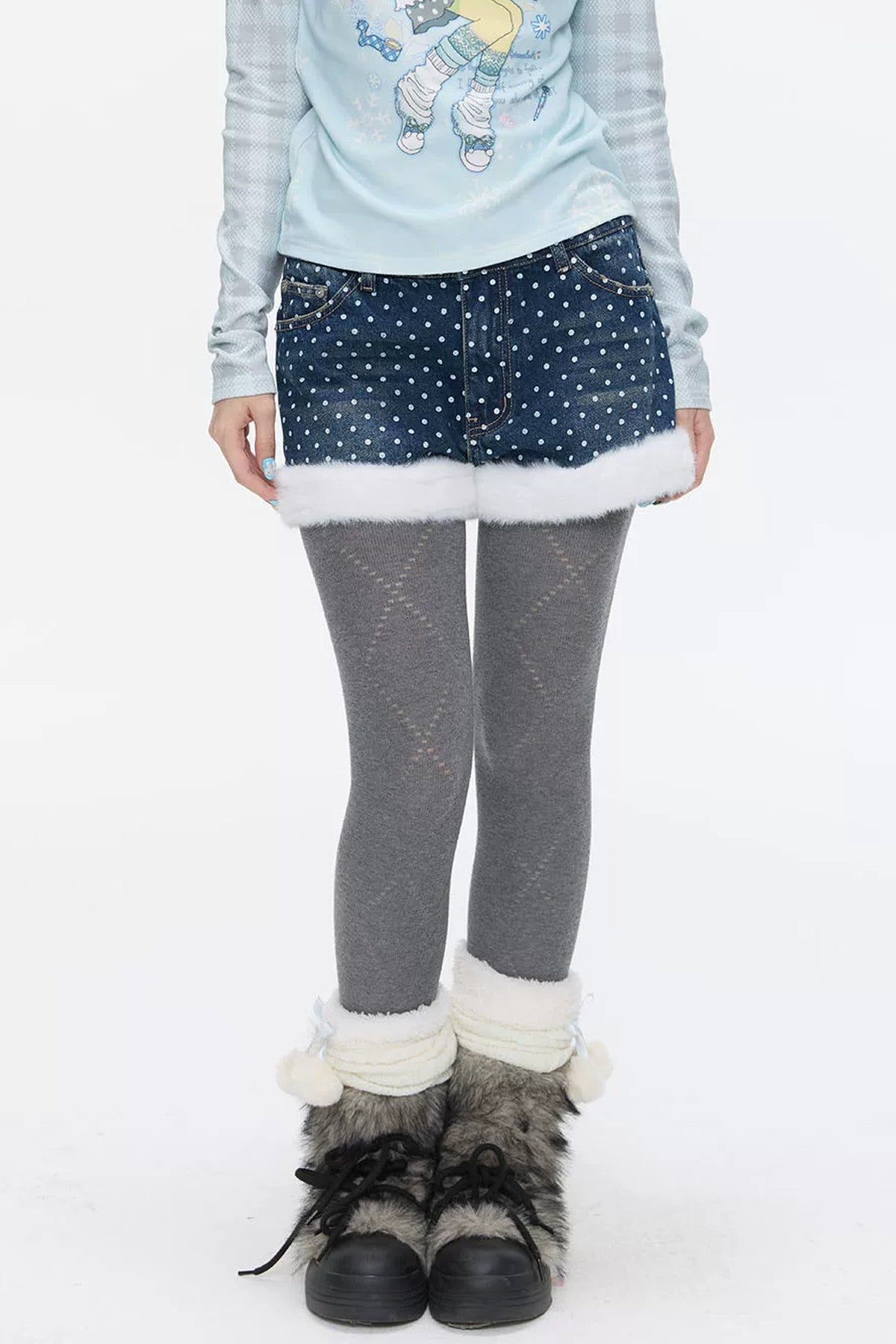 High-Waisted Washed Fleece-Lined Denim Shorts