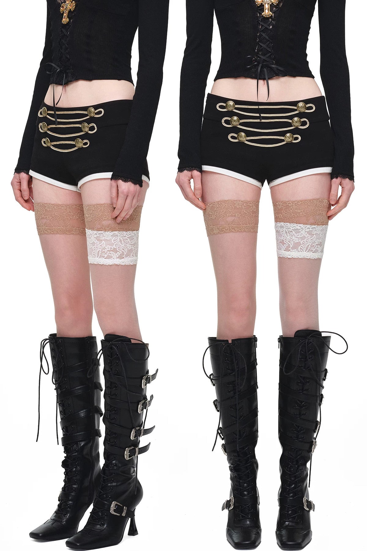 Lace-Up Metal Buckle Stiletto Boots