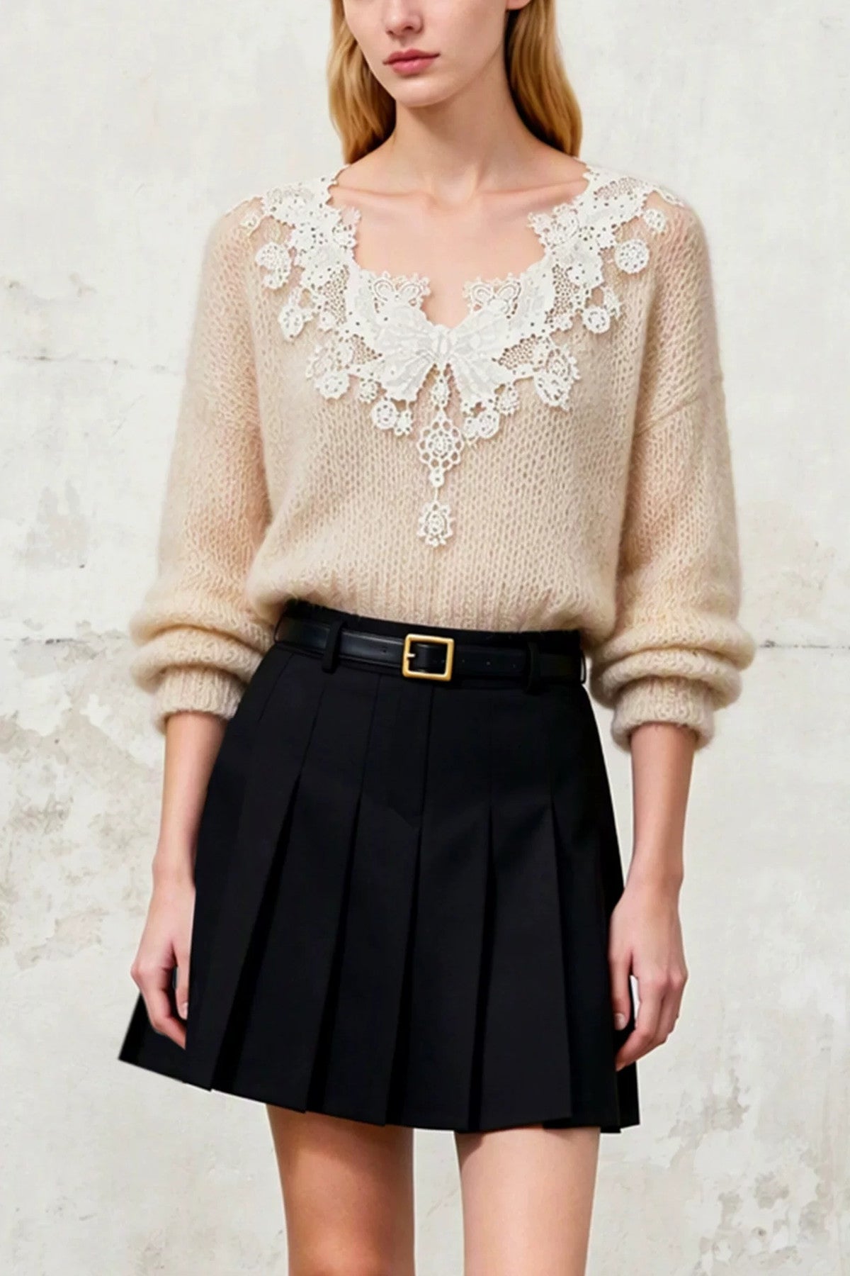 Lace Butterfly Wool Knit Sweater