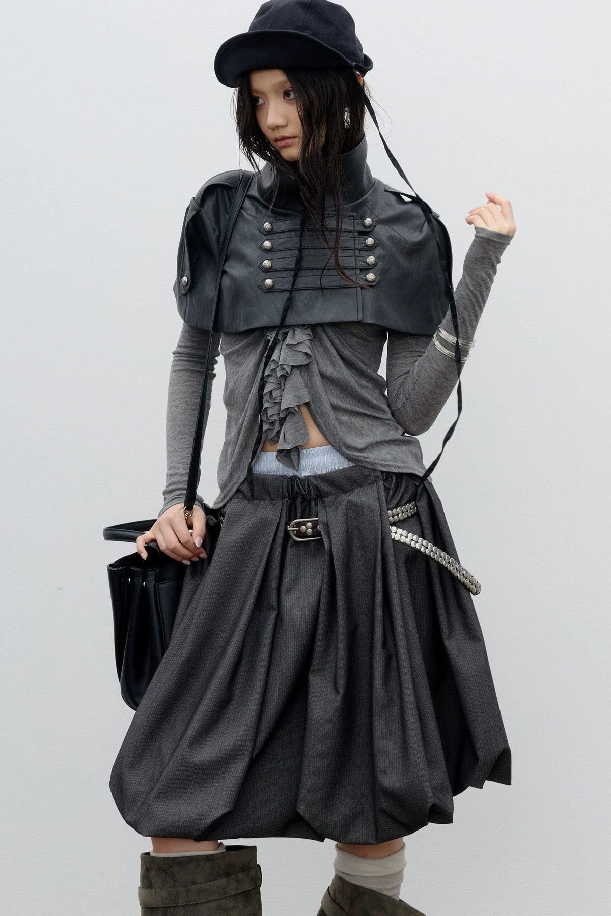 Double Waistband Pleated Bubble Skirt