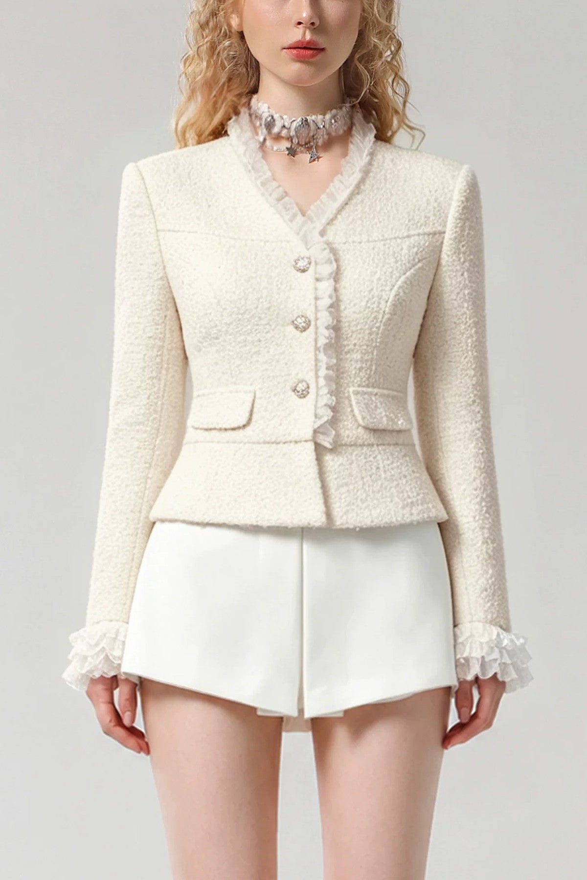 Pearl Lace Trim Tweed Jacket