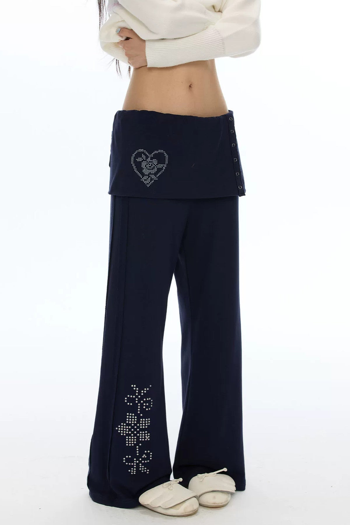Rhinestone Layered-Look Flared Sweatpants