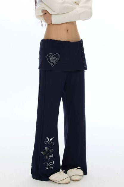 Rhinestone Layered-Look Flared Sweatpants