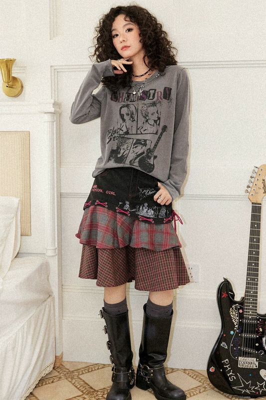 Distressed Portrait Rock Band T-Shirt and Skirt Set-Up