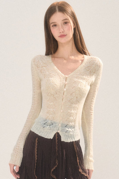 Rhinestone Hollow-Out Knit Cardigan Top