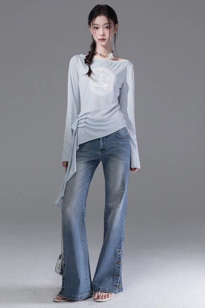 Mid-Low Waist Straight-Leg Slit Jeans
