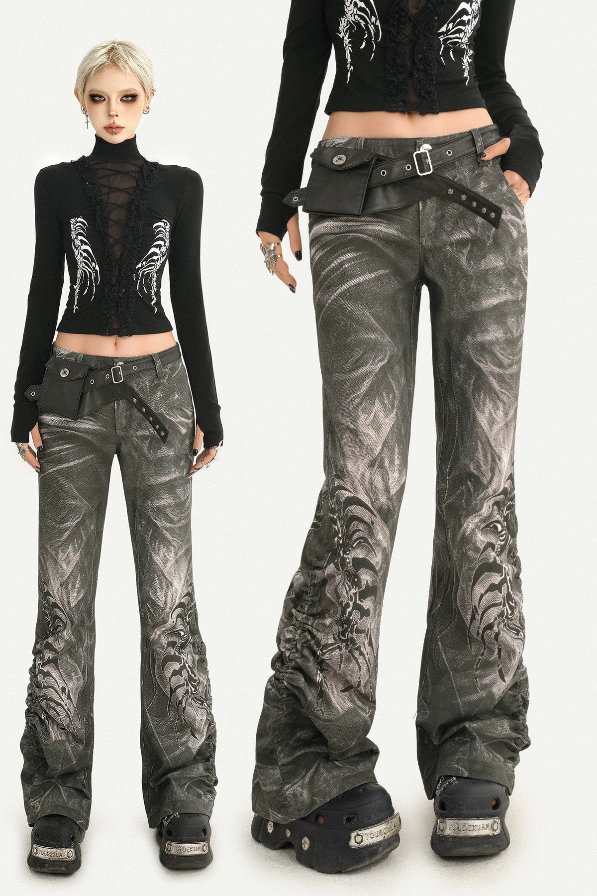 Punk Washed Dragon Print Jeans