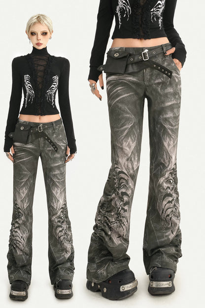 Punk Washed Dragon Print Jeans