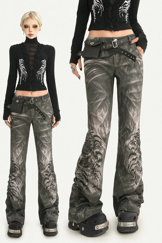 Punk Washed Dragon Print Jeans