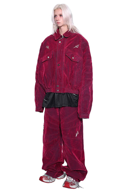 Red Ray Structure Velvet Jacket