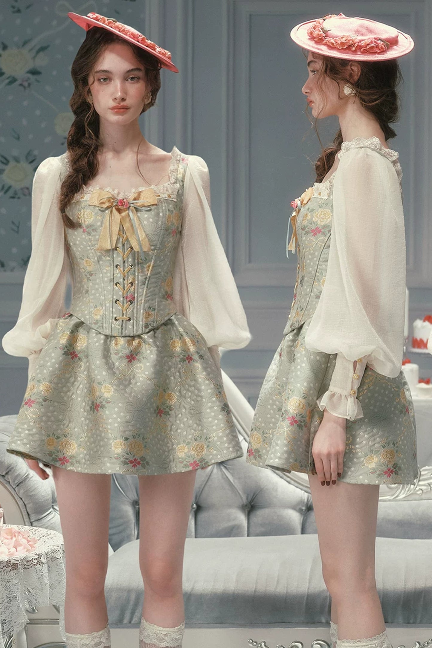 French Retro Fishbone Corset Short Dress