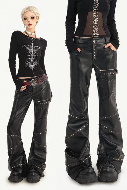 Studded Micro Flared Knife Leg Pants