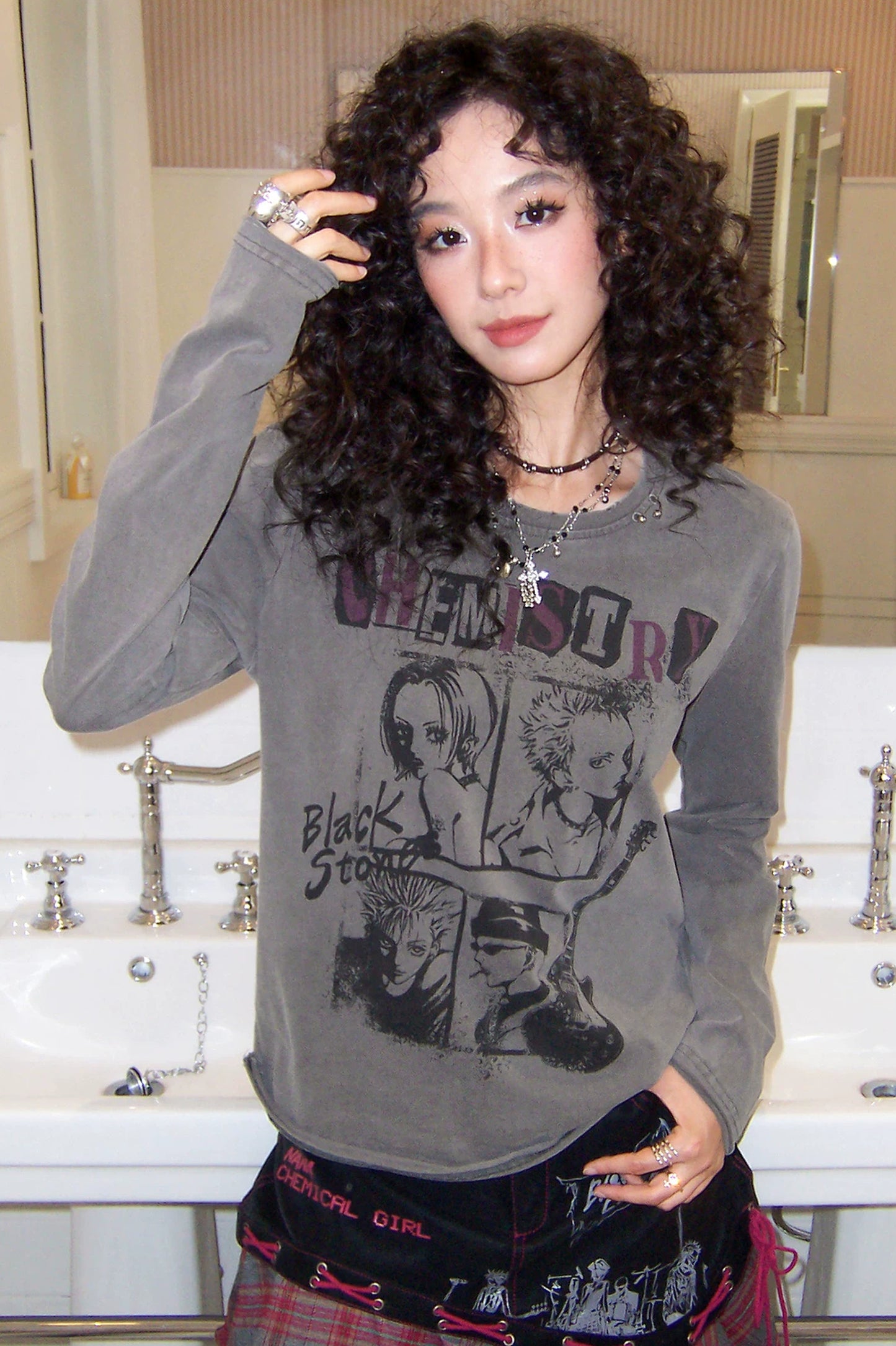 Distressed Portrait Rock Band T-Shirt and Skirt Set-Up