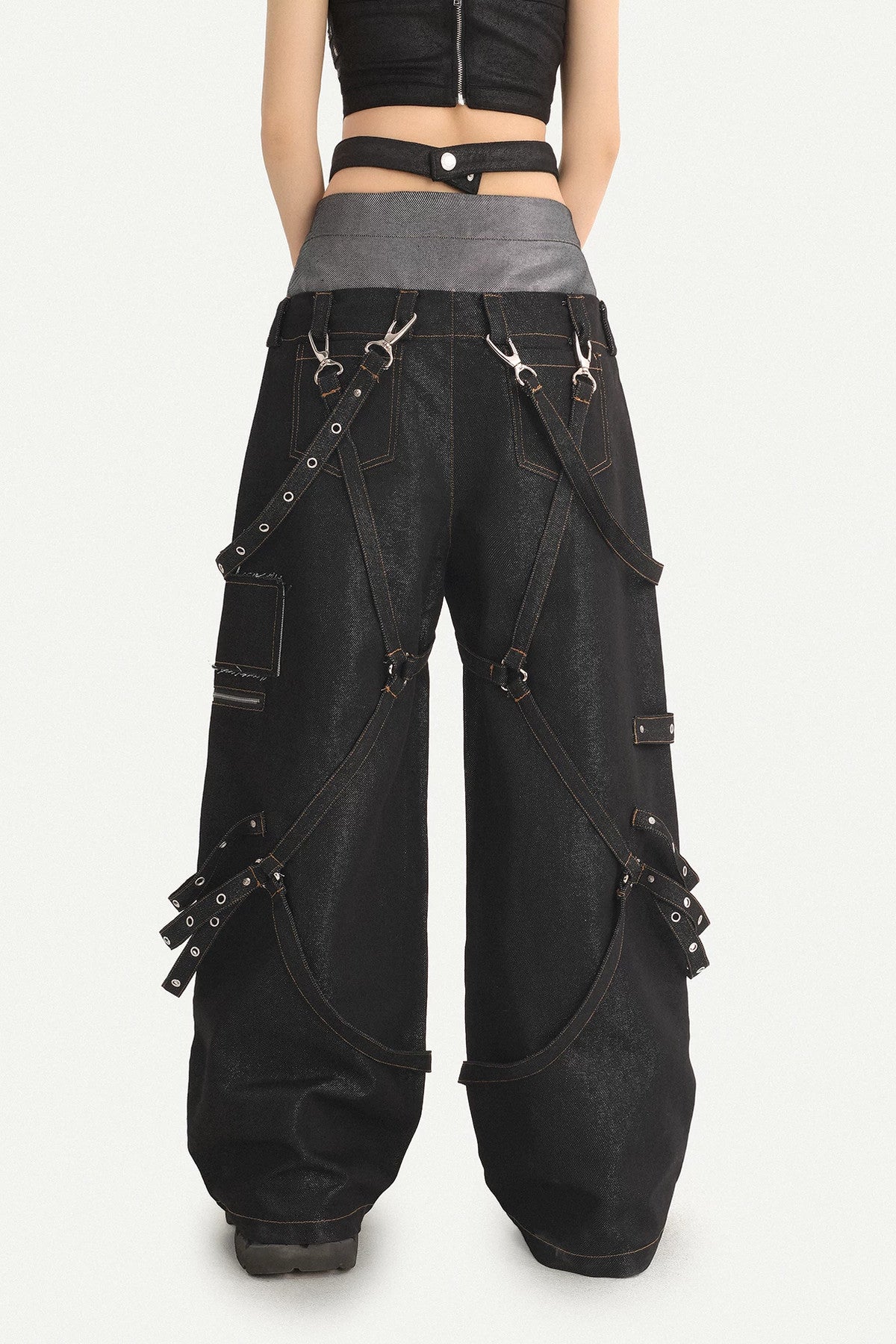 Punk Layered-Look Workwear Jeans