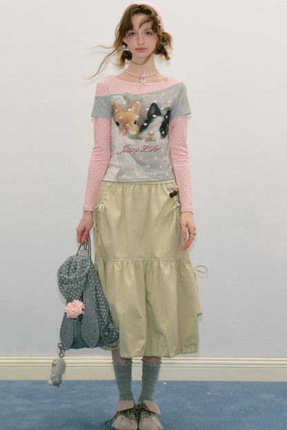 Khaki Slimming Drawstring Skirt