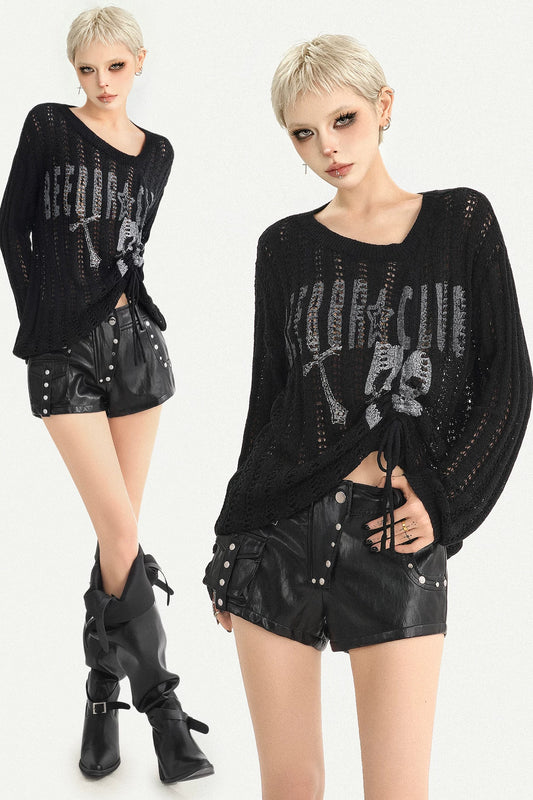 Y2K Punk Hollow Out Drawstring Sweater