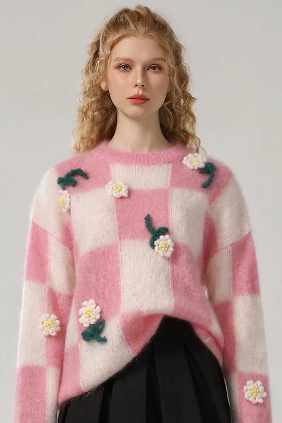 Color-Block Floral Knit Top