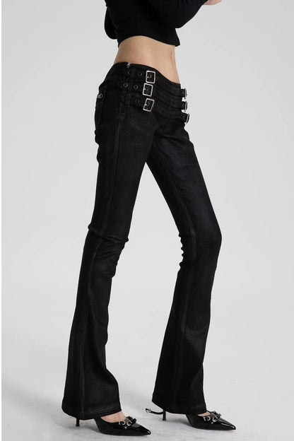 Low-Waist Waxed Denim Jeans