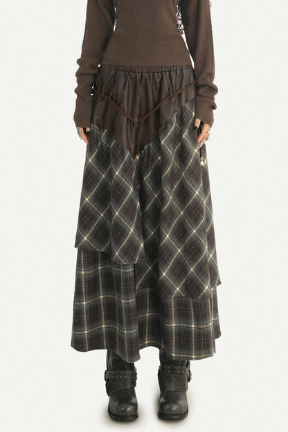 Asymmetrical Plaid Drawstring Skirt