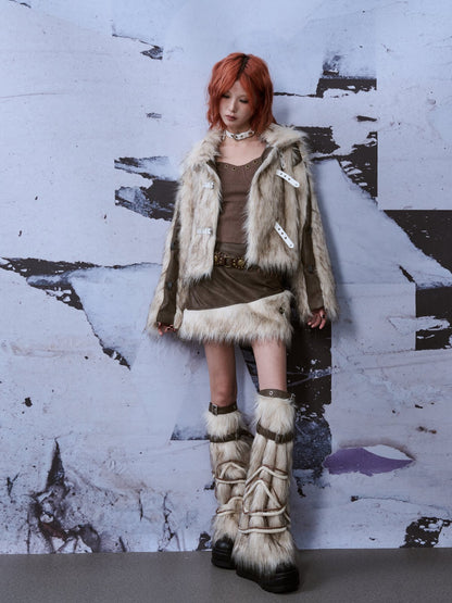 Y2K Sock-Style Fur Patchwork Leg Warmers