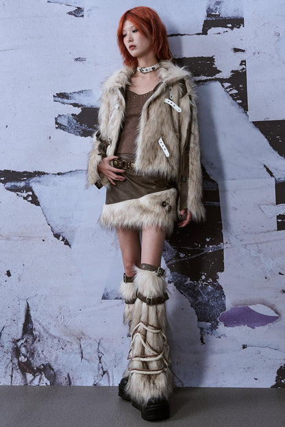 Y2K Sock-Style Fur Patchwork Leg Warmers