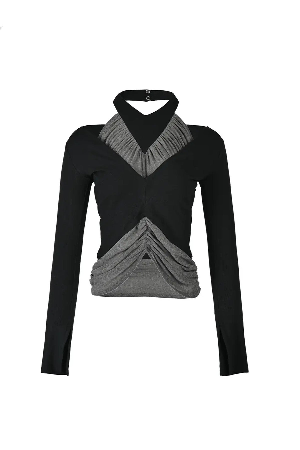 Bougainvillea Pleated Halter Neck Patchwork Irregular T-shirt