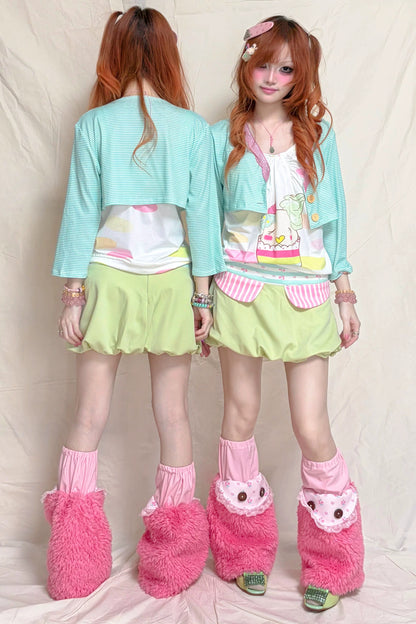 Striped Patchwork Bud-Shaped Low-Waist Skirt