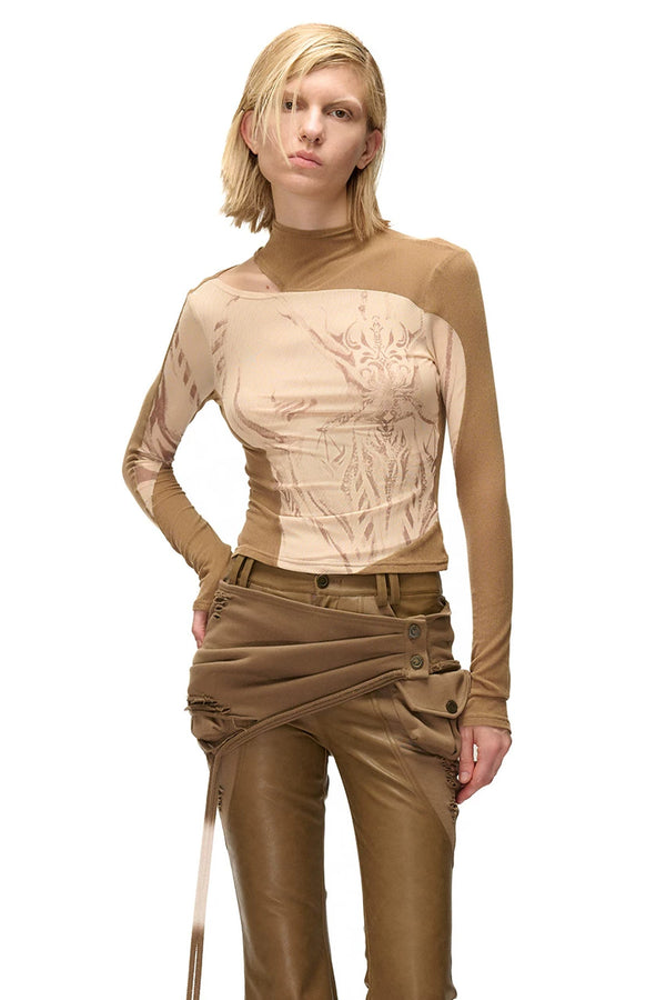 Weight Fragment Printed Mesh Half-High Collar T-Shirt