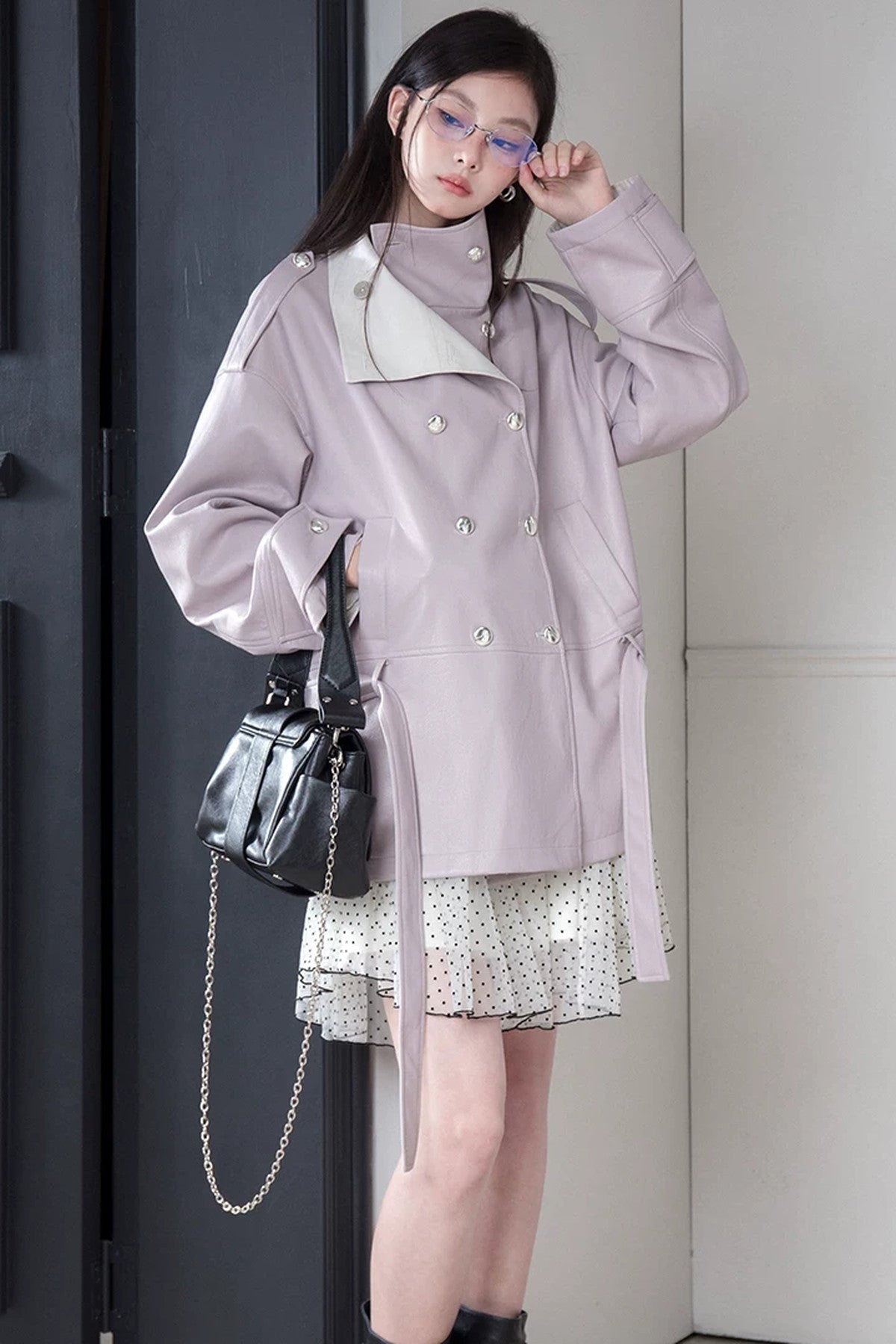 Reversible Color-Blocked Stand Collar Trench Coat