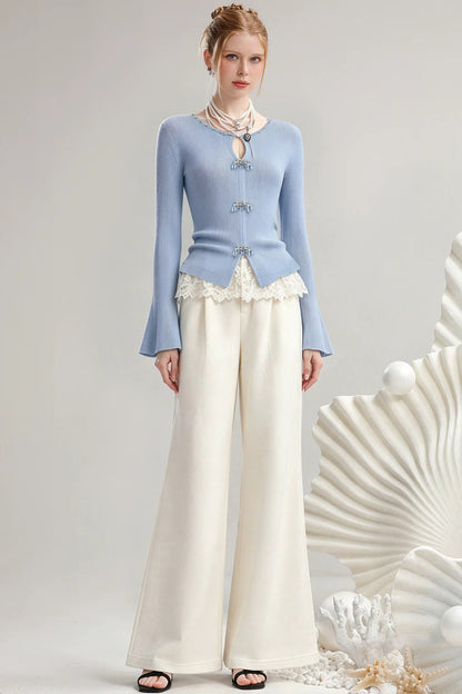 Boat Neck Slim Fit Flare Sleeve Top