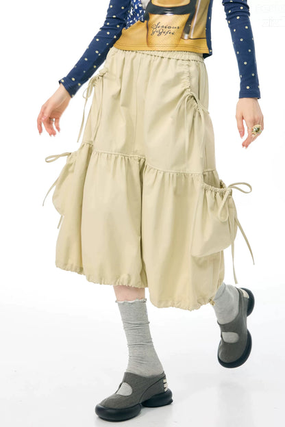 Khaki Slimming Drawstring Skirt