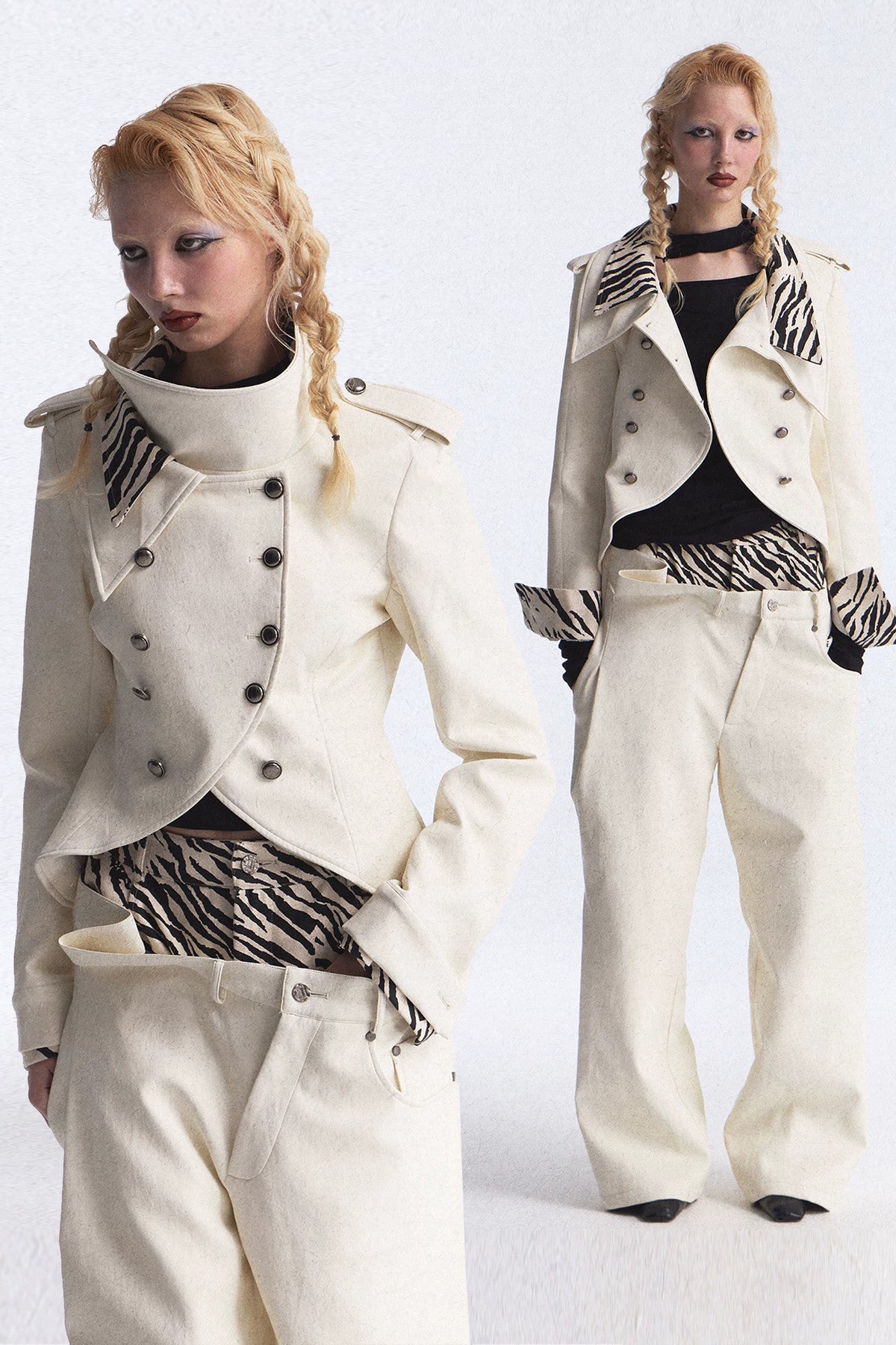 Zebra Print Patchwork Asymmetrical Double-Breasted Jacket