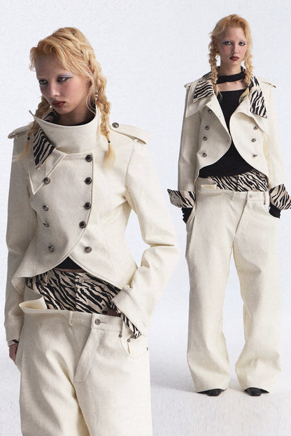 Zebra Print Patchwork Asymmetrical Double-Breasted Jacket