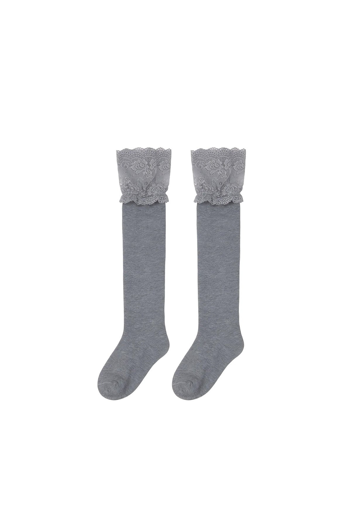 Gray Lace Trim Slouch Socks