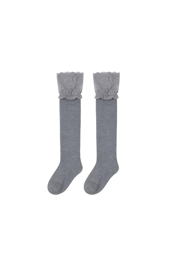 Gray Lace Trim Slouch Socks
