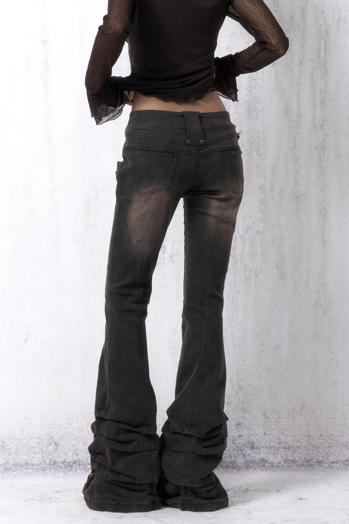 Washed Distressed Stacked Hem Jeans