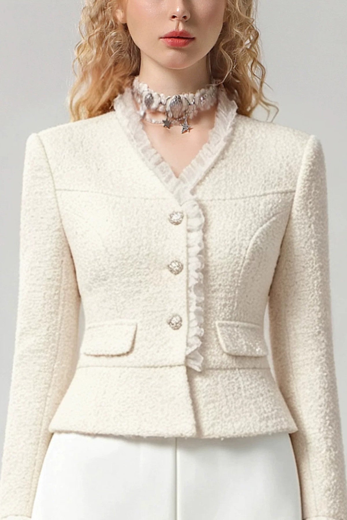 Pearl Lace Trim Tweed Jacket
