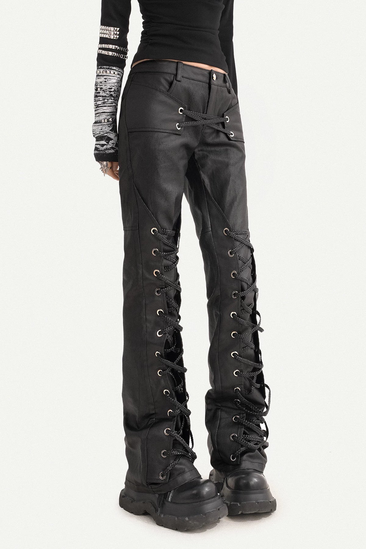 Punk Style Lace-Up Leather Pants