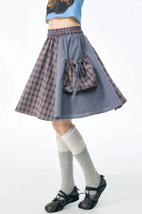 Retro Plaid Mid-Length Skirt