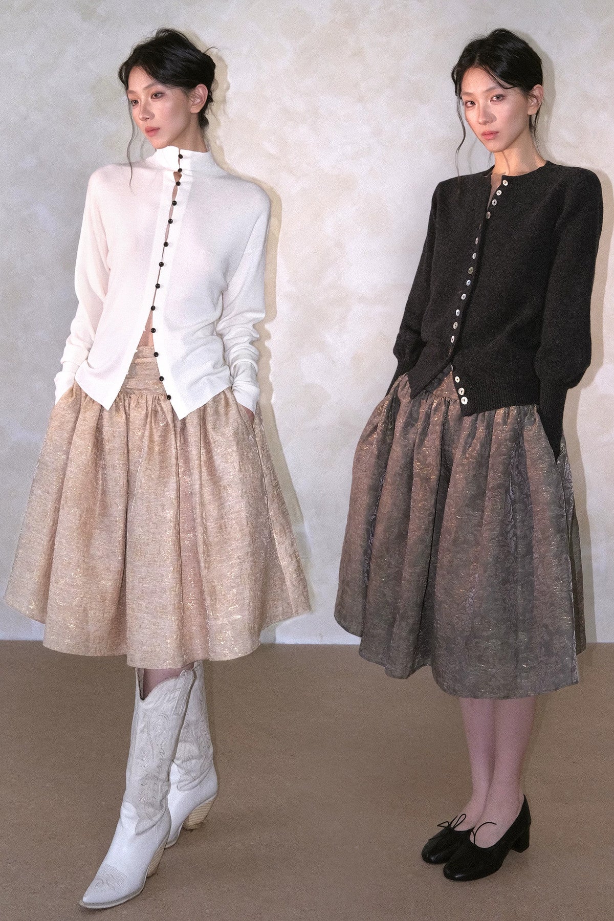 Tencel Linen Silk Jacquard Pleated Skirt