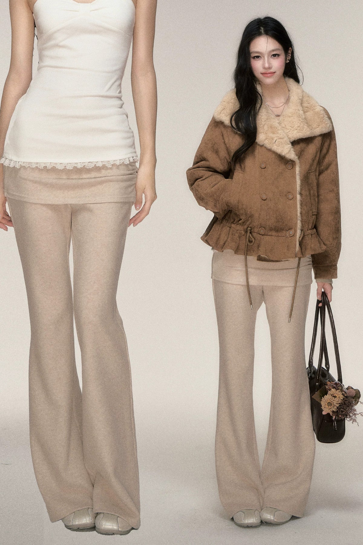 Pleated Cuffed Flared Pants
