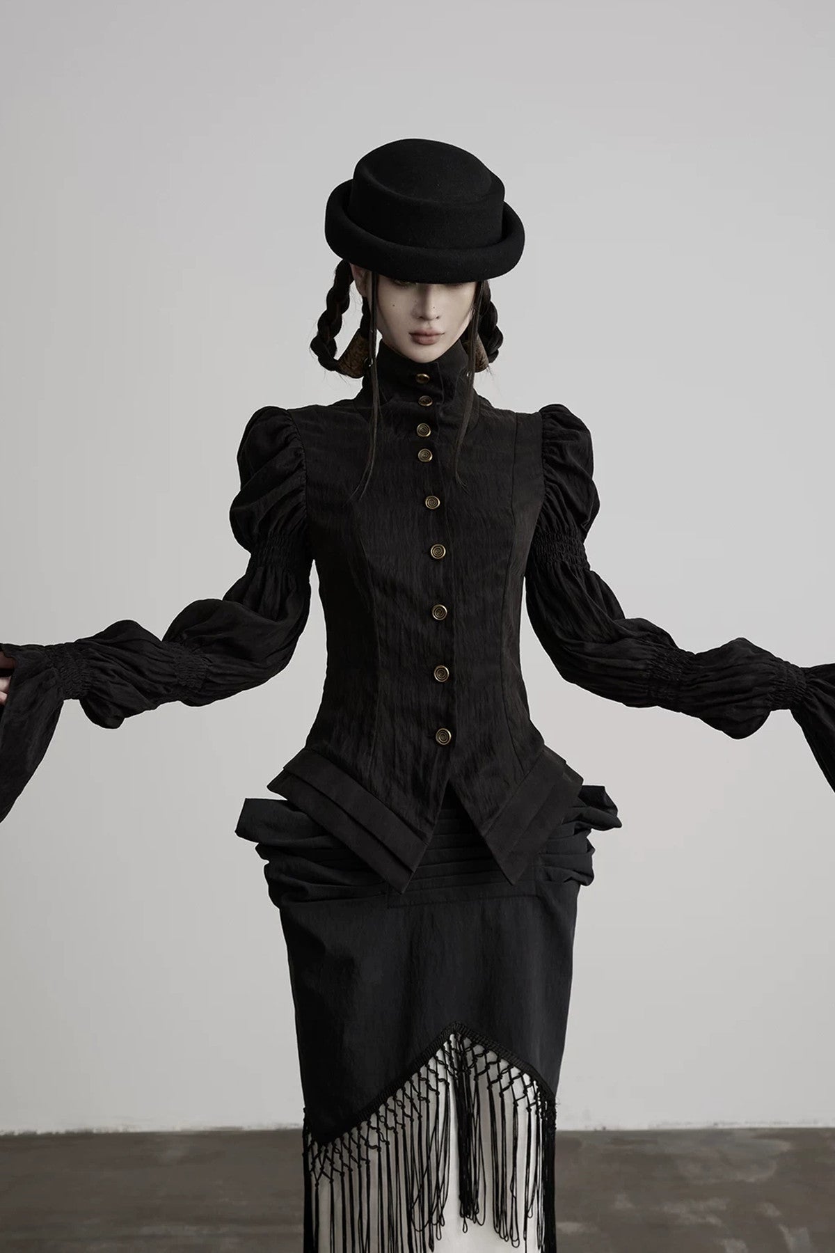 Three-Dimensional Lotus Sleeve Long-Sleeve High-Neck Shirt