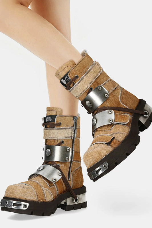 Heavy Metal Horsehair Motorcycle Boots