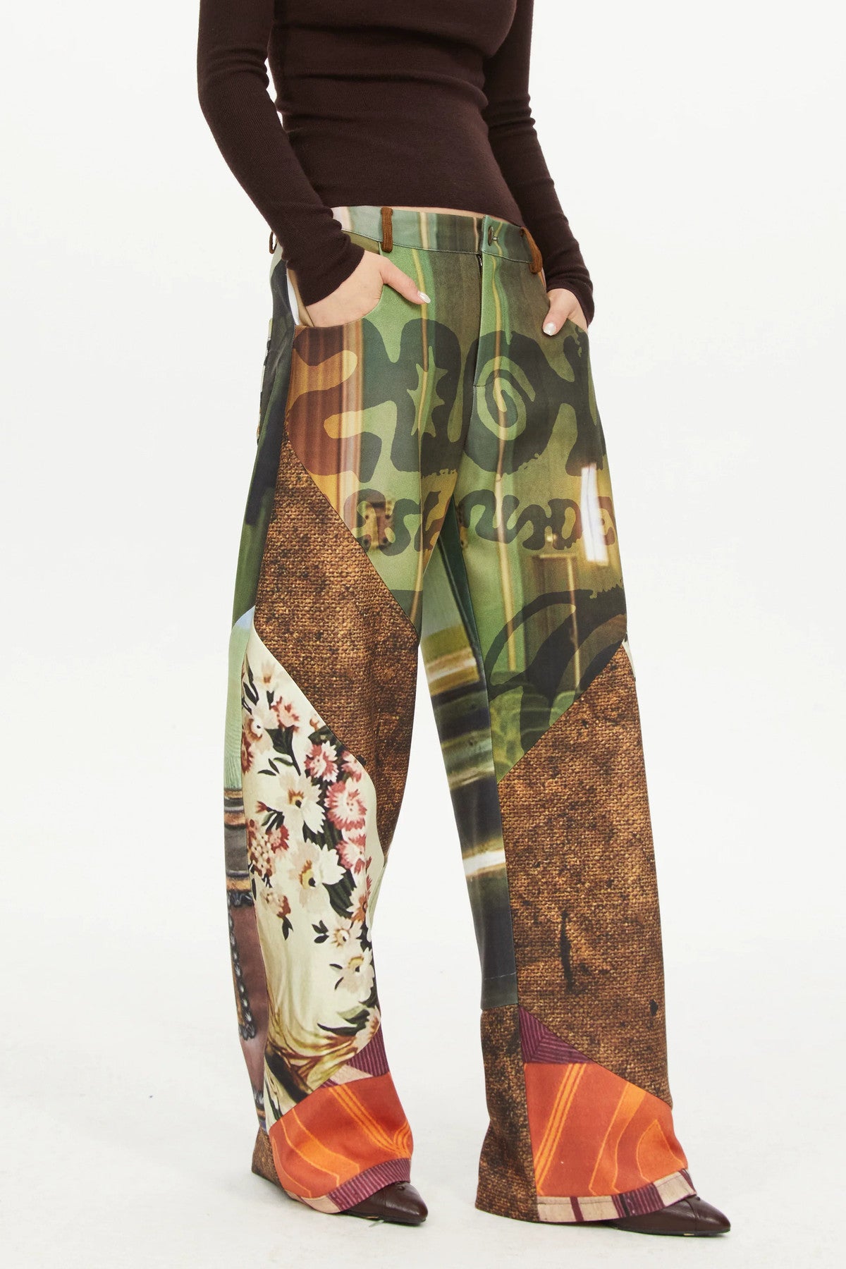 Patchwork Print Scimitar Pants