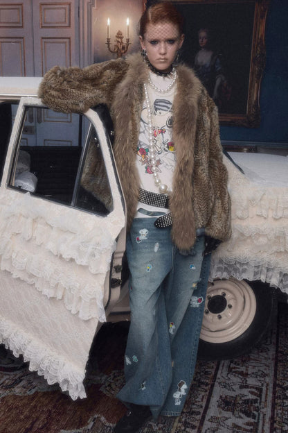 Natural Rabbit Fur Woven Coat