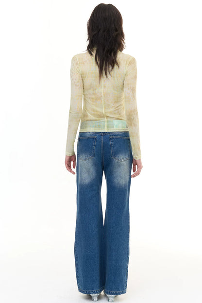 Butterfly Rhinestone Straight Jeans